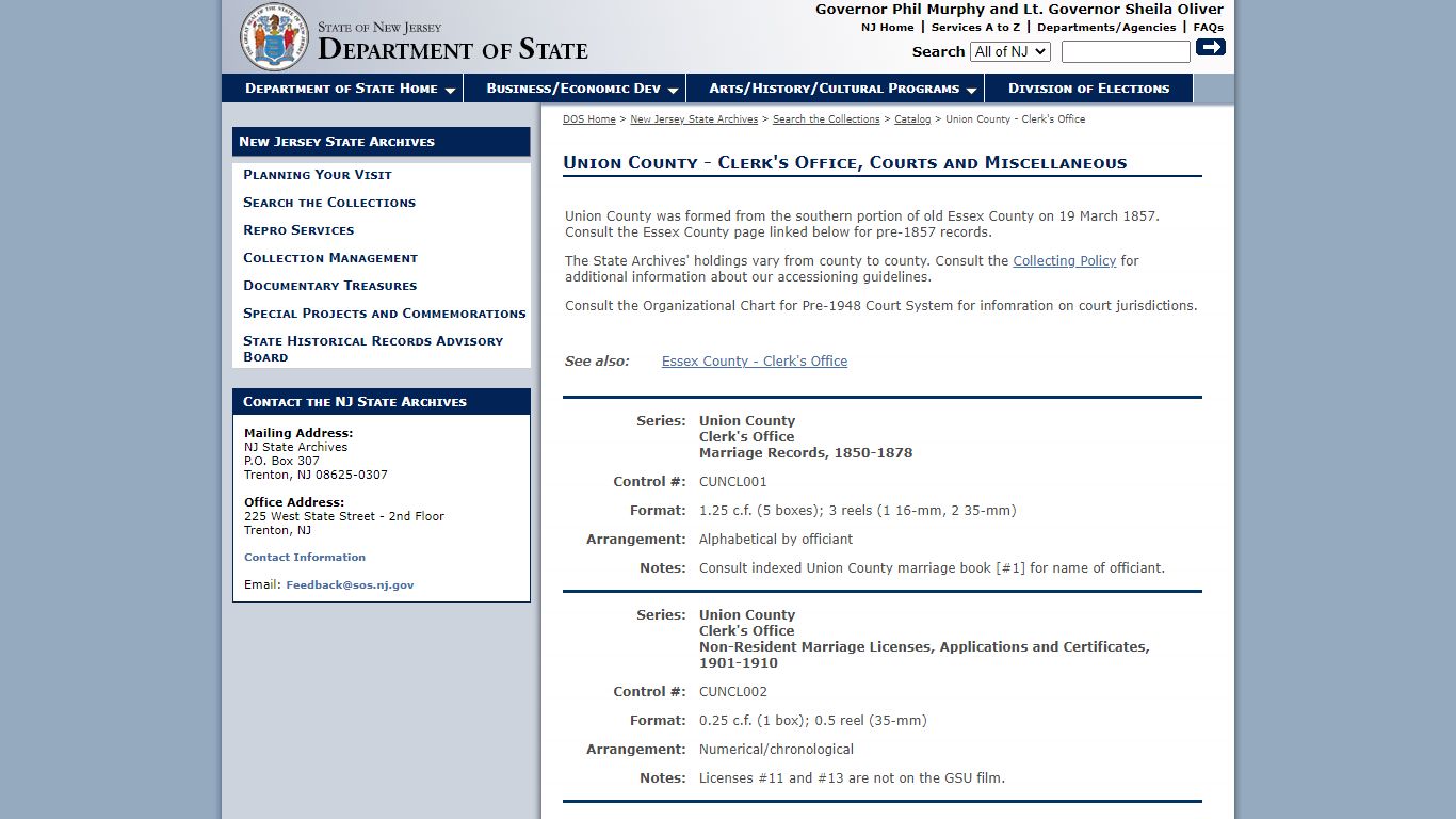 Union County - Clerk's Office, Courts and Miscellaneous - NJ